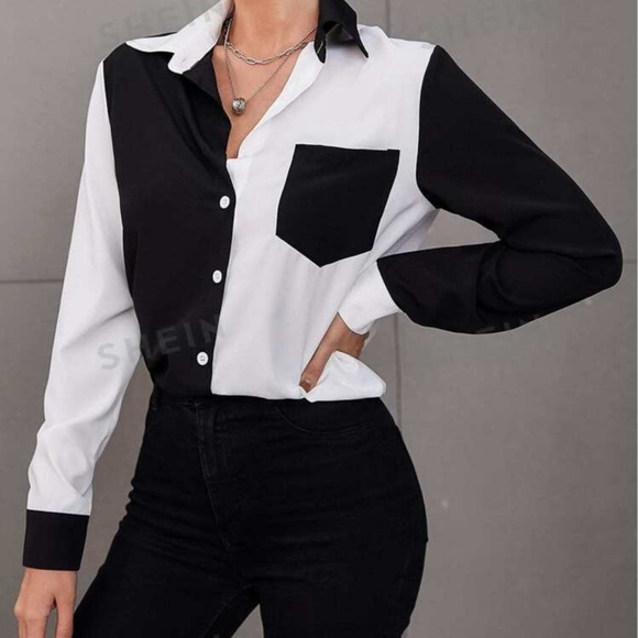 SHEIN Tops - Colorblock Patch Pocket Shirt. Size L